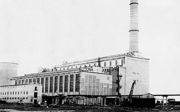 Производственные корпуса турбинного и котельного цехов первой очереди Ново-Рязанской ТЭЦ. 1960 г.